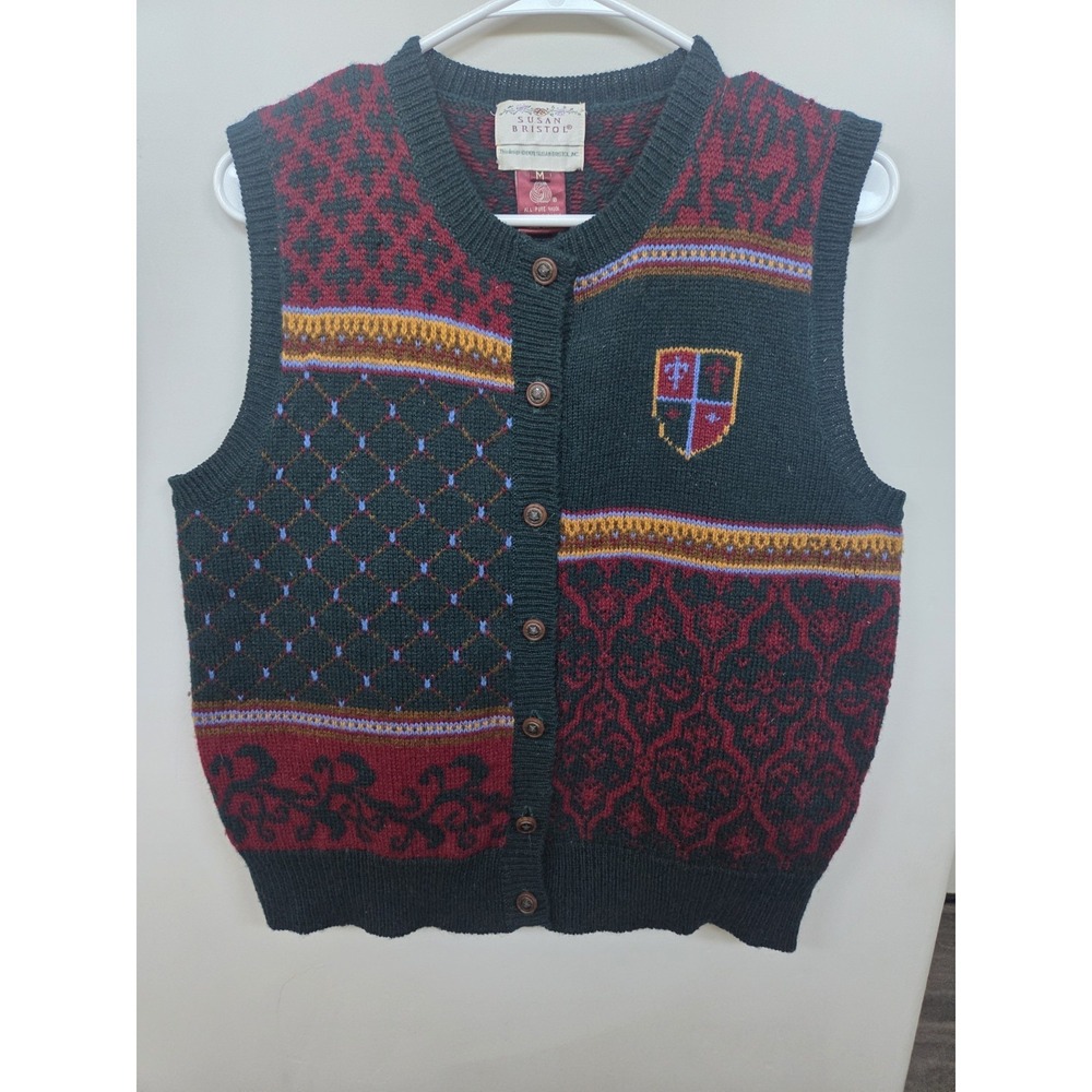 Vintage Susan Bristol Fair Isle Wool Sweater Vest College/Preppy Old Money Sz M
